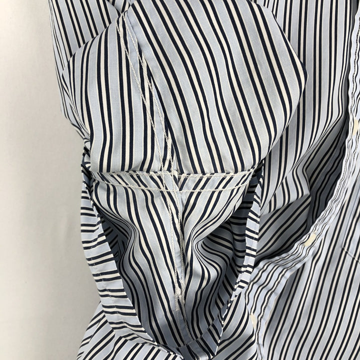 Nautica 80's Two-Ply Cotton Short-Sleeve Button-Down Striped Shirt, Men's Size L (approx.) cotton Blue type light blue Vintage Second Hand