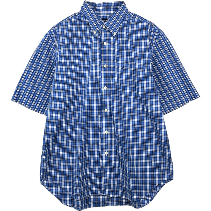 Nautica Wrinkle Resistant Short-Sleeve Button-Down Check Shirt, Men's Size XL (approx.) cotton blue type Vintage Second Hand