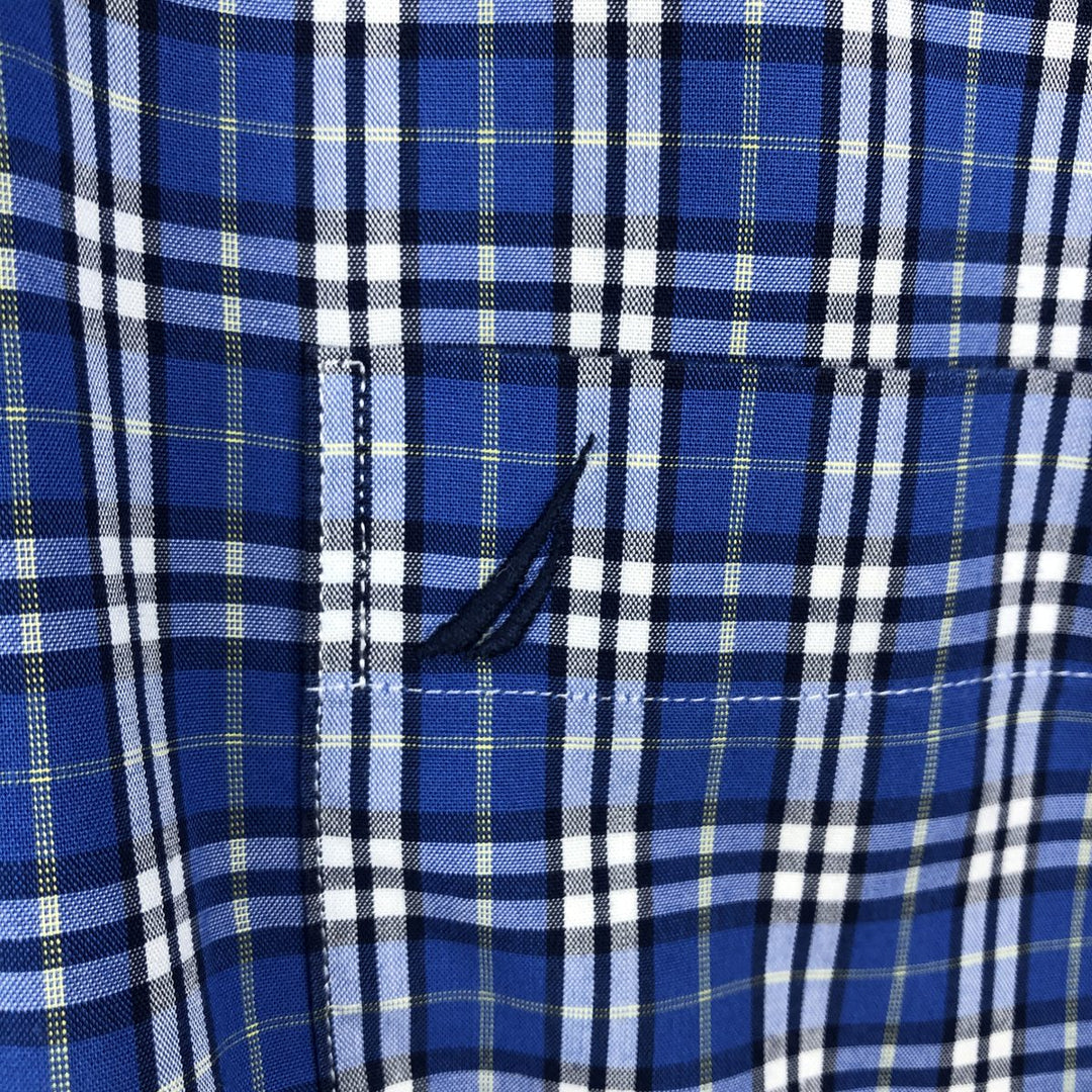 Nautica Wrinkle Resistant Short-Sleeve Button-Down Check Shirt, Men's Size XL (approx.) cotton blue type Vintage Second Hand