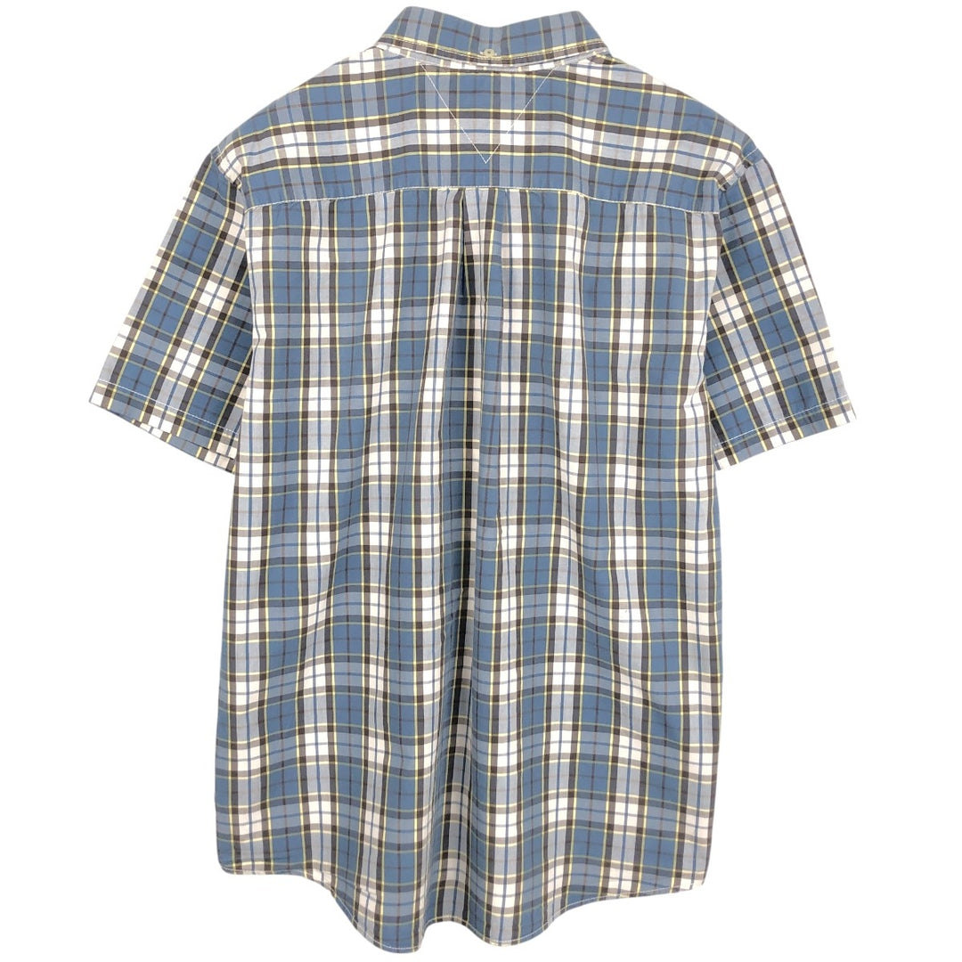 Tommy Hilfiger short-sleeved button-down checked shirt, men's size XL cotton navy blue type Vintage Second Hand
