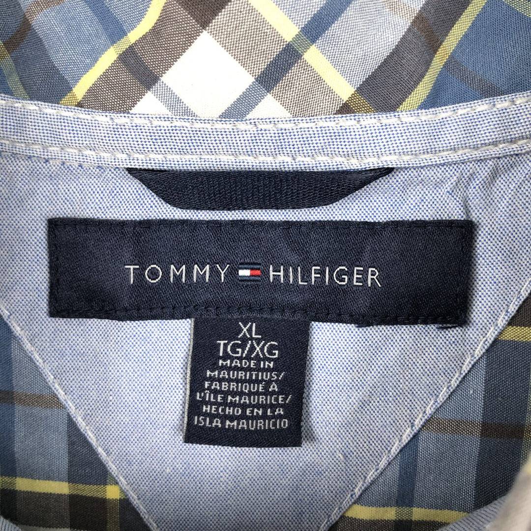 Tommy Hilfiger short-sleeved button-down checked shirt, men's size XL cotton navy blue type Vintage Second Hand