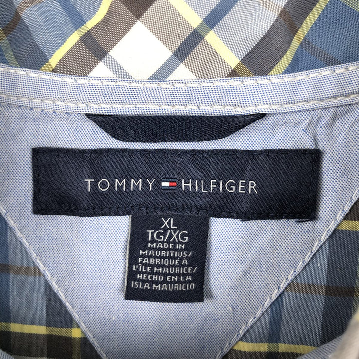 Tommy Hilfiger short-sleeved button-down checked shirt, men's size XL cotton navy blue type Vintage Second Hand