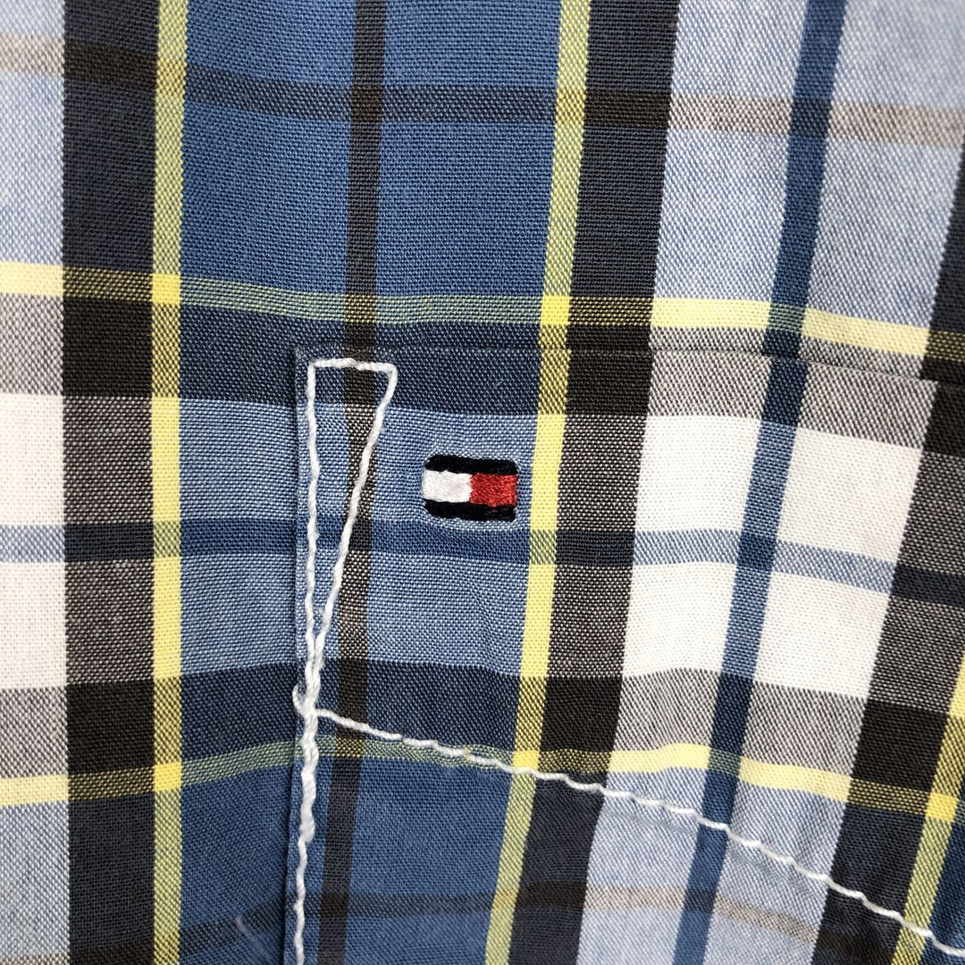 Tommy Hilfiger short-sleeved button-down checked shirt, men's size XL cotton navy blue type Vintage Second Hand