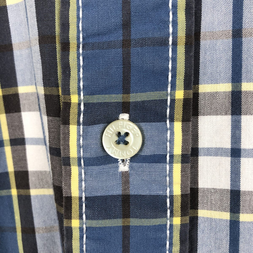 Tommy Hilfiger short-sleeved button-down checked shirt, men's size XL cotton navy blue type Vintage Second Hand