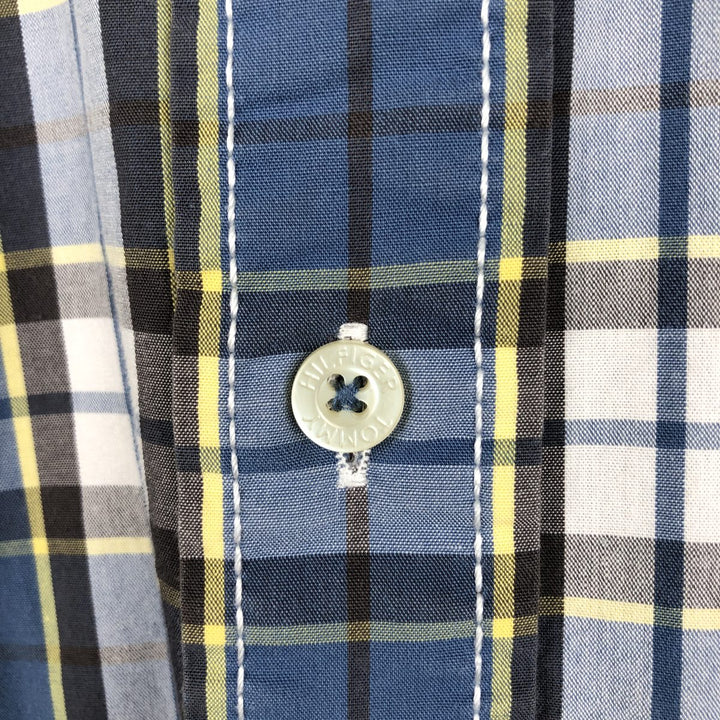 Tommy Hilfiger short-sleeved button-down checked shirt, men's size XL cotton navy blue type Vintage Second Hand