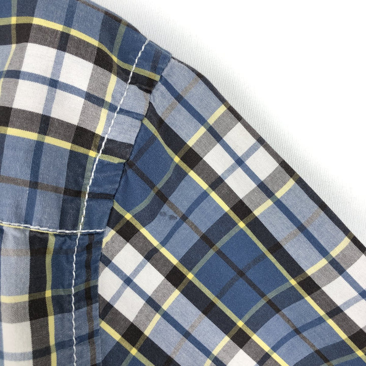 Tommy Hilfiger short-sleeved button-down checked shirt, men's size XL cotton navy blue type Vintage Second Hand