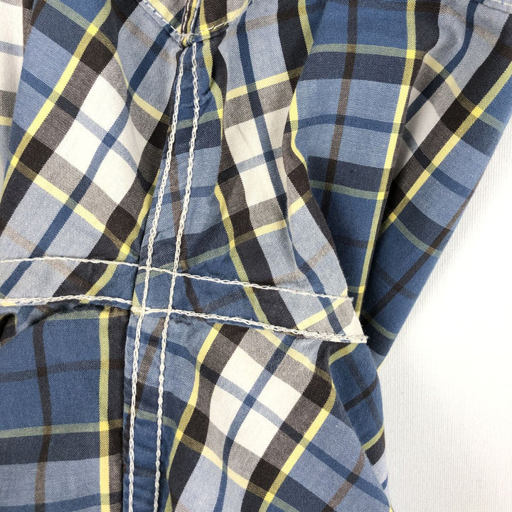 Tommy Hilfiger short-sleeved button-down checked shirt, men's size XL cotton navy blue type Vintage Second Hand