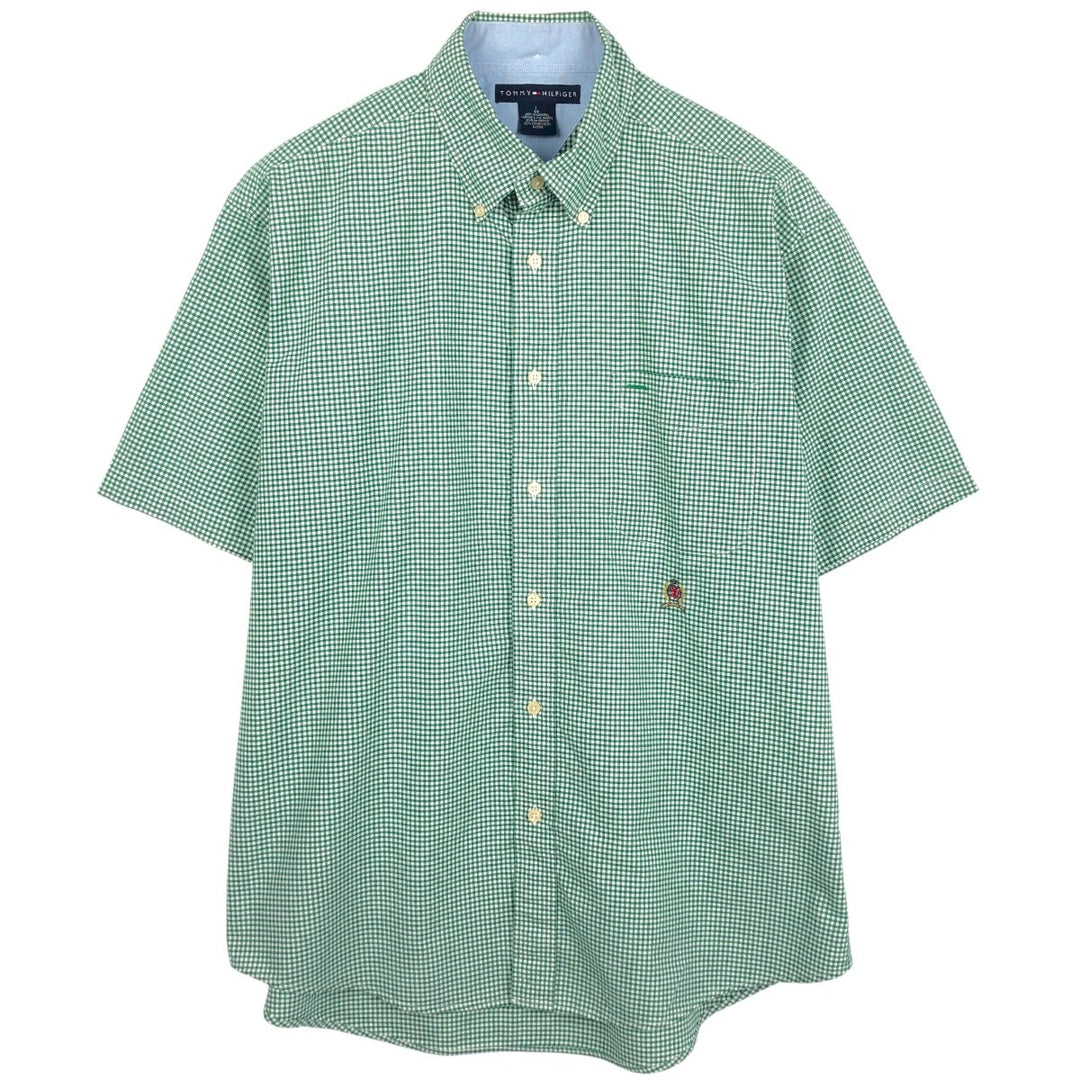 Tommy Hilfiger Gingham Check Short-Sleeve Button-Down Check Shirt, Men's Size L (approx.) cotton green type Vintage Second Hand