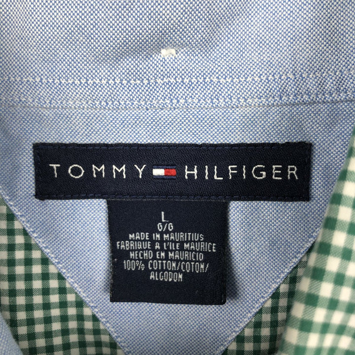 Tommy Hilfiger Gingham Check Short-Sleeve Button-Down Check Shirt, Men's Size L (approx.) cotton green type Vintage Second Hand