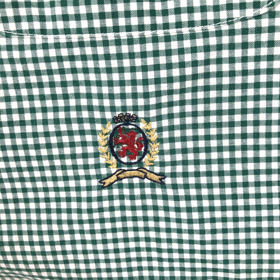 Tommy Hilfiger Gingham Check Short-Sleeve Button-Down Check Shirt, Men's Size L (approx.) cotton green type Vintage Second Hand