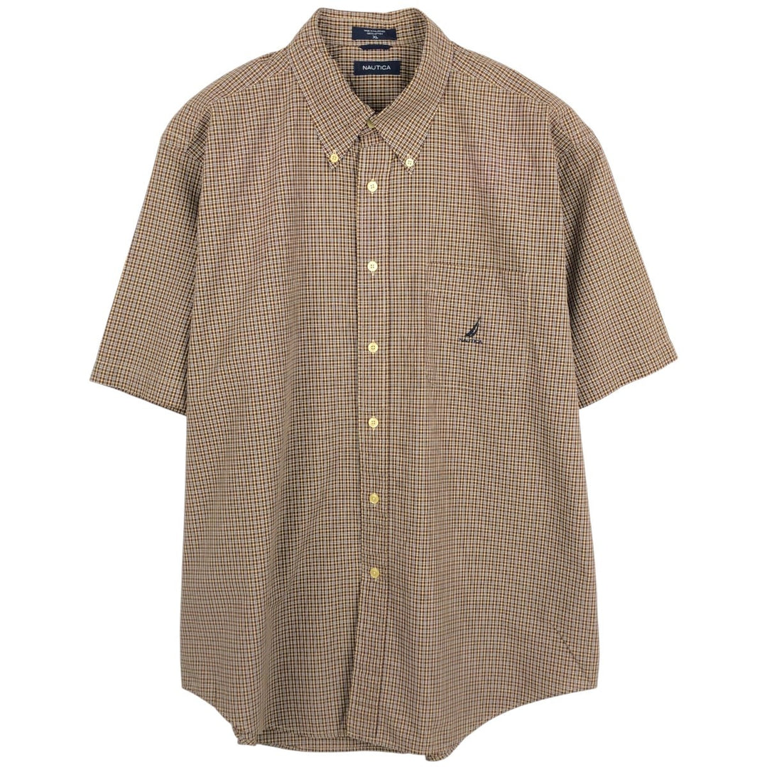 Nautica short-sleeved button-down check shirt, men's size XL (approx.) cotton brown type Vintage Second Hand