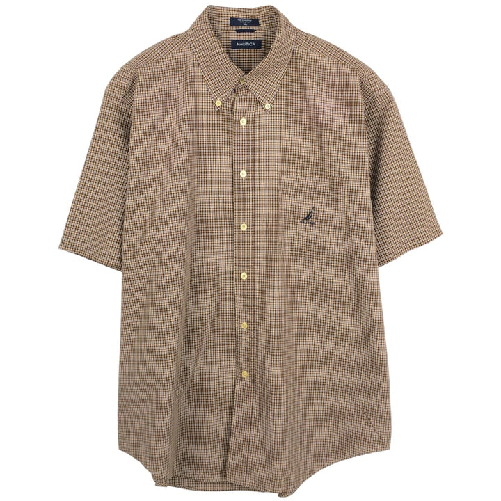 Nautica short-sleeved button-down check shirt, men's size XL (approx.) cotton brown type Vintage Second Hand