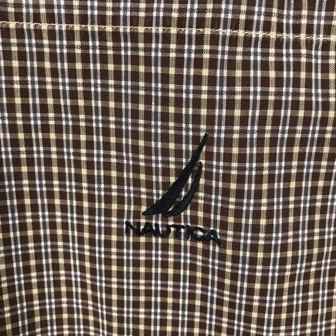 Nautica short-sleeved button-down check shirt, men's size XL (approx.) cotton brown type Vintage Second Hand