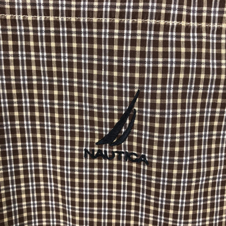 Nautica short-sleeved button-down check shirt, men's size XL (approx.) cotton brown type Vintage Second Hand