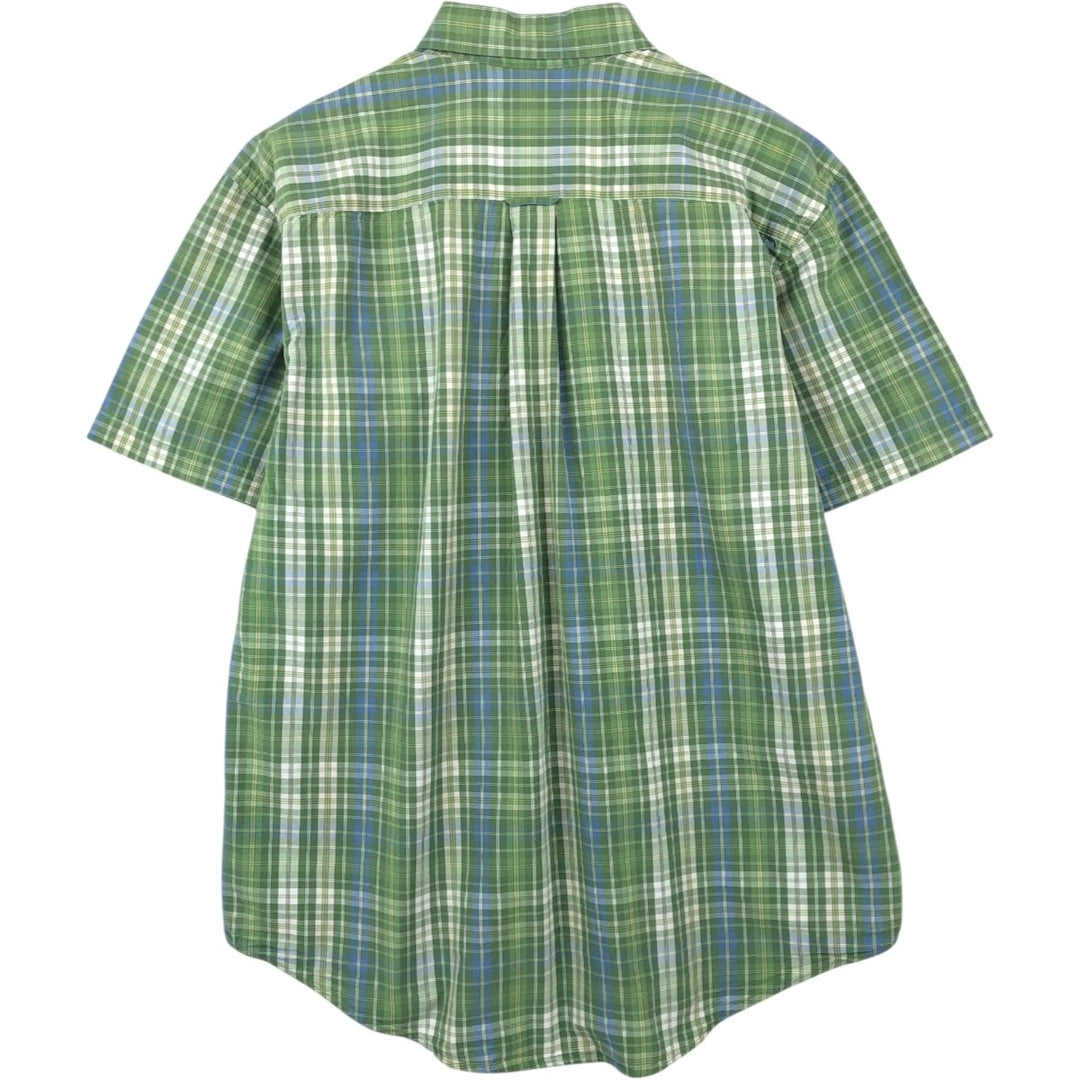 Nautica short-sleeved button-down check shirt, men's size L (approx.) cotton green type Vintage Second Hand