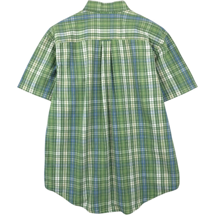 Nautica short-sleeved button-down check shirt, men's size L (approx.) cotton green type Vintage Second Hand