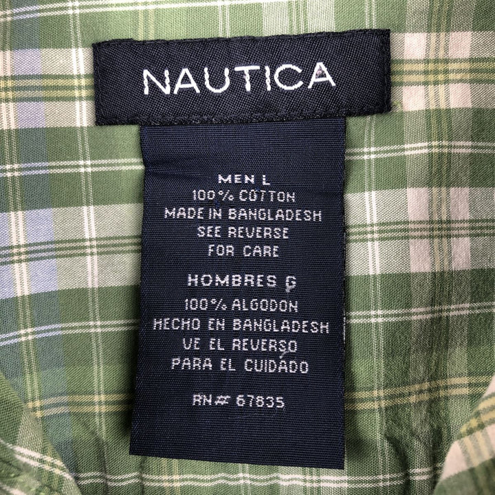 Nautica short-sleeved button-down check shirt, men's size L (approx.) cotton green type Vintage Second Hand