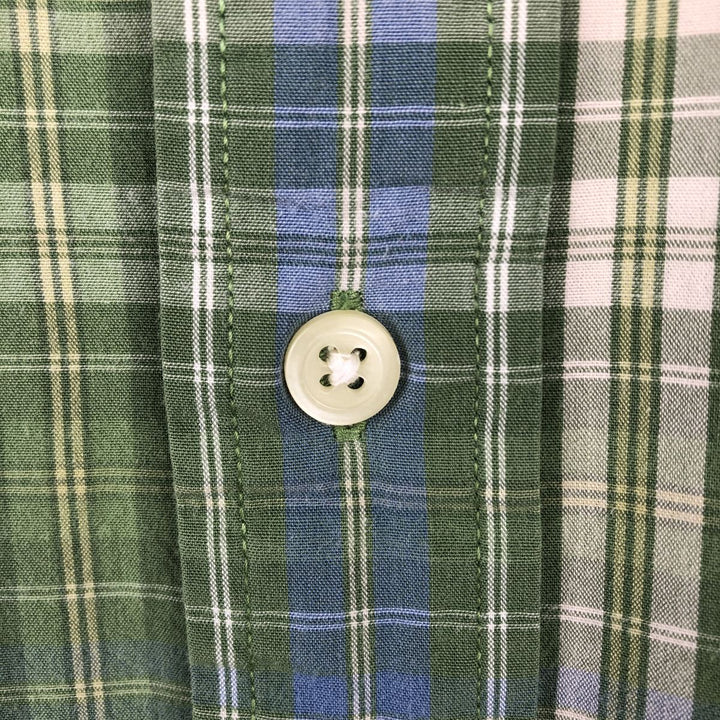 Nautica short-sleeved button-down check shirt, men's size L (approx.) cotton green type Vintage Second Hand