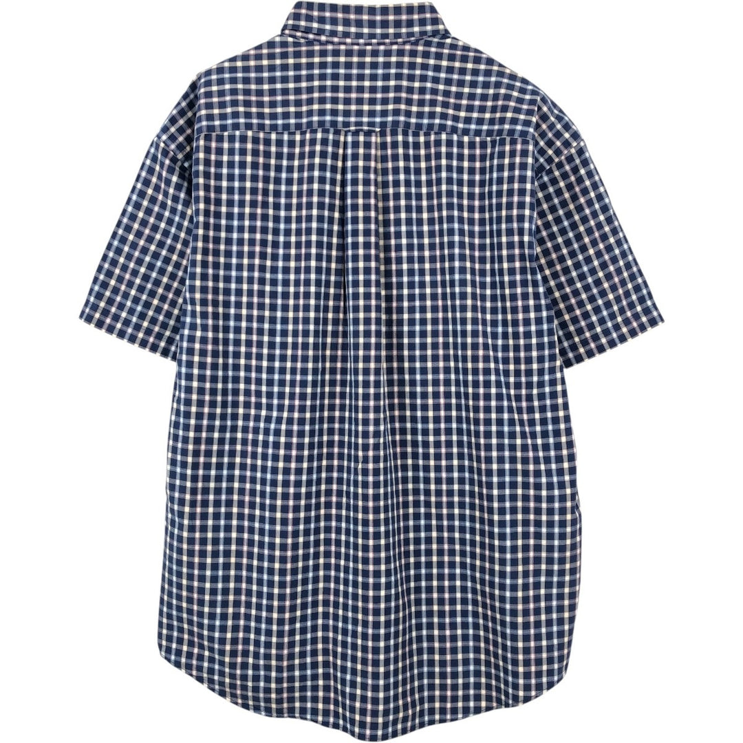 Nautica Sanded Poplin Short-Sleeve Button-Down Check Shirt, Men's Size XL (approx.) cotton navy blue type Vintage Second Hand