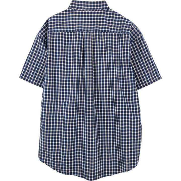Nautica Sanded Poplin Short-Sleeve Button-Down Check Shirt, Men's Size XL (approx.) cotton navy blue type Vintage Second Hand