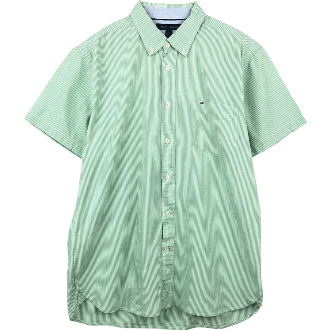 Tommy Hilfiger short-sleeved button-down striped shirt, men's size L (approx.) unclear Mint green Vintage Second Hand
