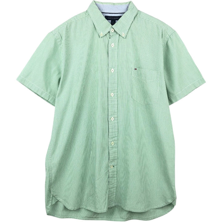Tommy Hilfiger short-sleeved button-down striped shirt, men's size L (approx.) unclear Mint green Vintage Second Hand