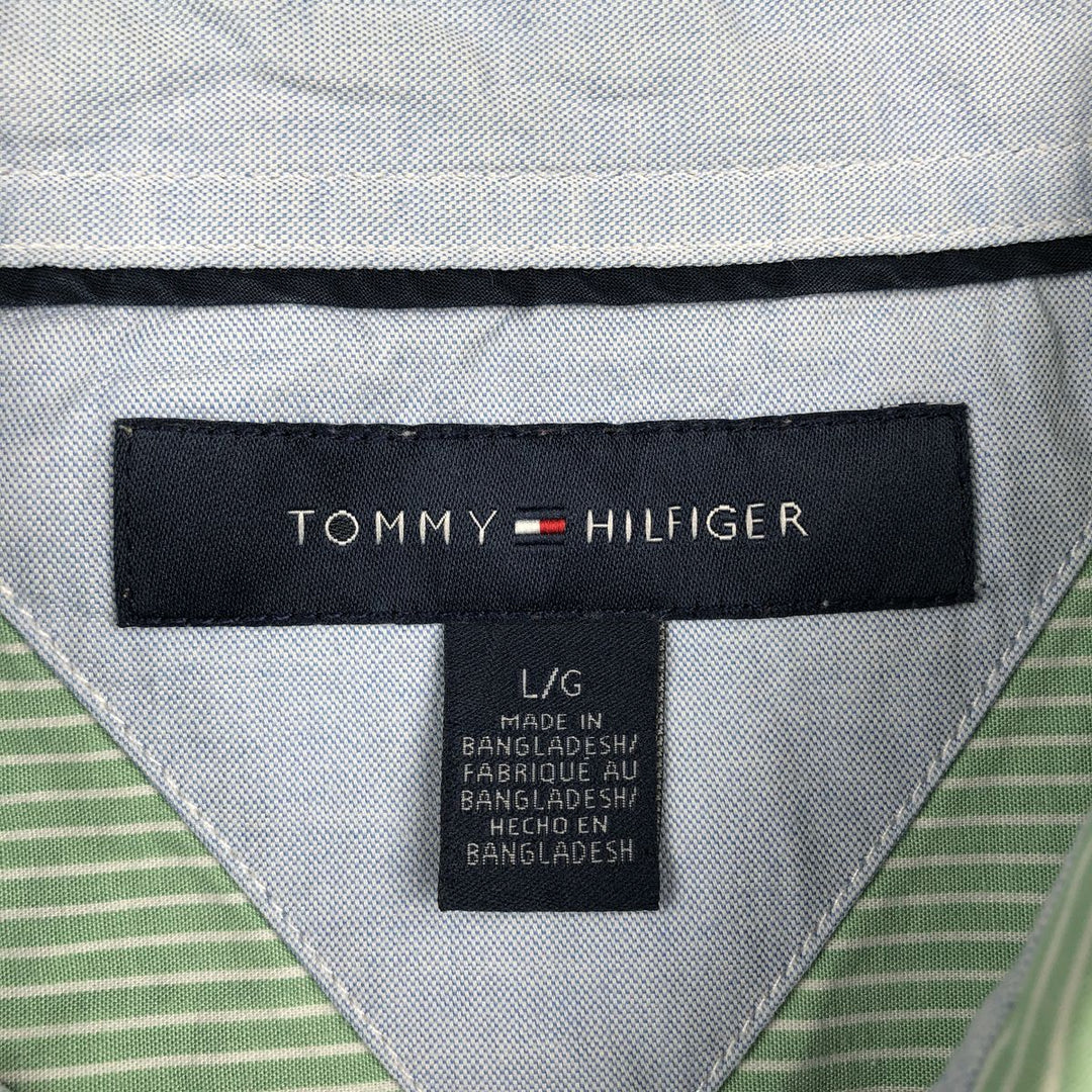 Tommy Hilfiger short-sleeved button-down striped shirt, men's size L (approx.) unclear Mint green Vintage Second Hand