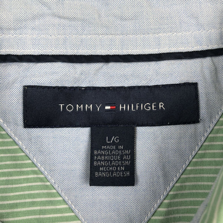 Tommy Hilfiger short-sleeved button-down striped shirt, men's size L (approx.) unclear Mint green Vintage Second Hand