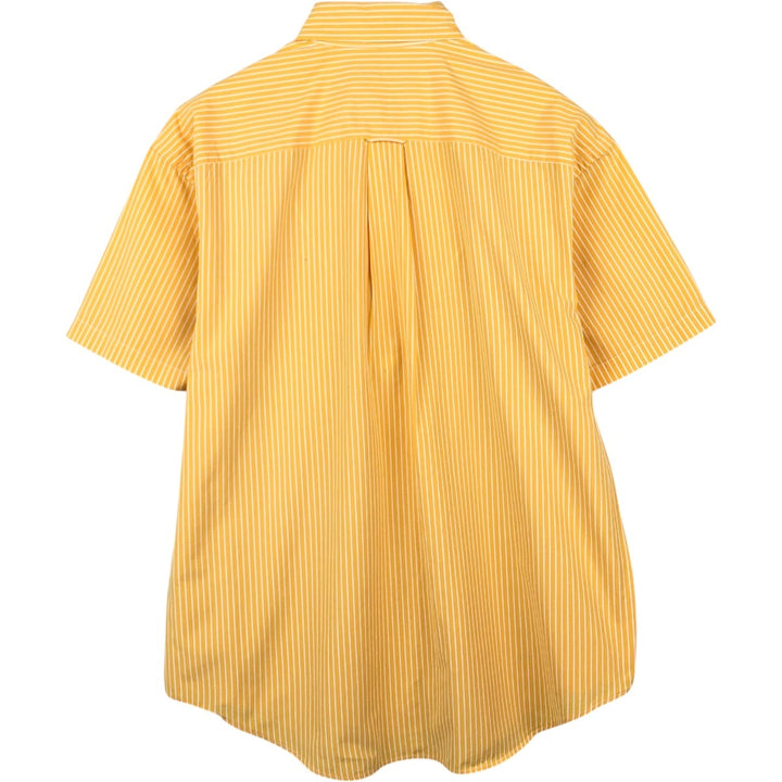 Nautica Sanded Poplin Short-Sleeve Button-Down Striped Shirt, Men's Size L (approx.) cotton yellow type Vintage Second Hand