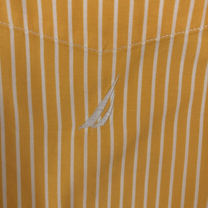 Nautica Sanded Poplin Short-Sleeve Button-Down Striped Shirt, Men's Size L (approx.) cotton yellow type Vintage Second Hand