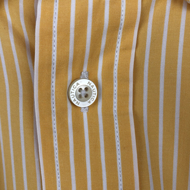 Nautica Sanded Poplin Short-Sleeve Button-Down Striped Shirt, Men's Size L (approx.) cotton yellow type Vintage Second Hand