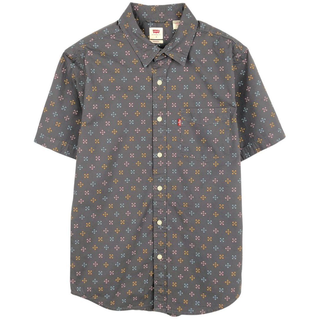 Levi's Standard all-over print short-sleeved cotton shirt, men's size S (approx.) cotton Charcoal Vintage Second Hand