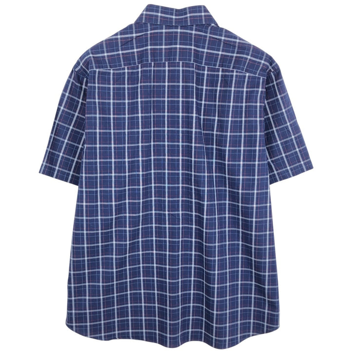 Tommy Hilfiger Regular Fit Wide Collar Short Sleeve Cotton Check Shirt (Men's Size L) cotton blue type Vintage Second Hand