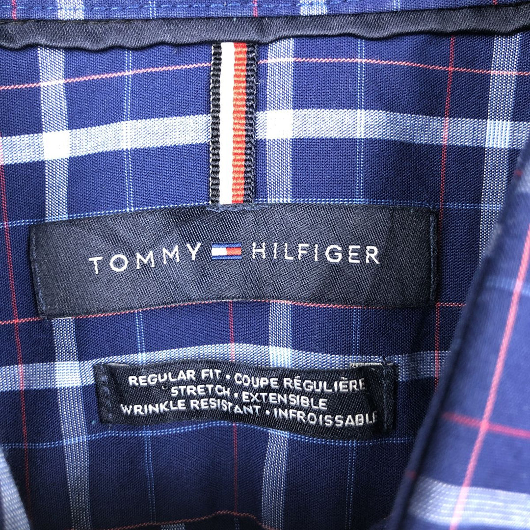 Tommy Hilfiger Regular Fit Wide Collar Short Sleeve Cotton Check Shirt (Men's Size L) cotton blue type Vintage Second Hand