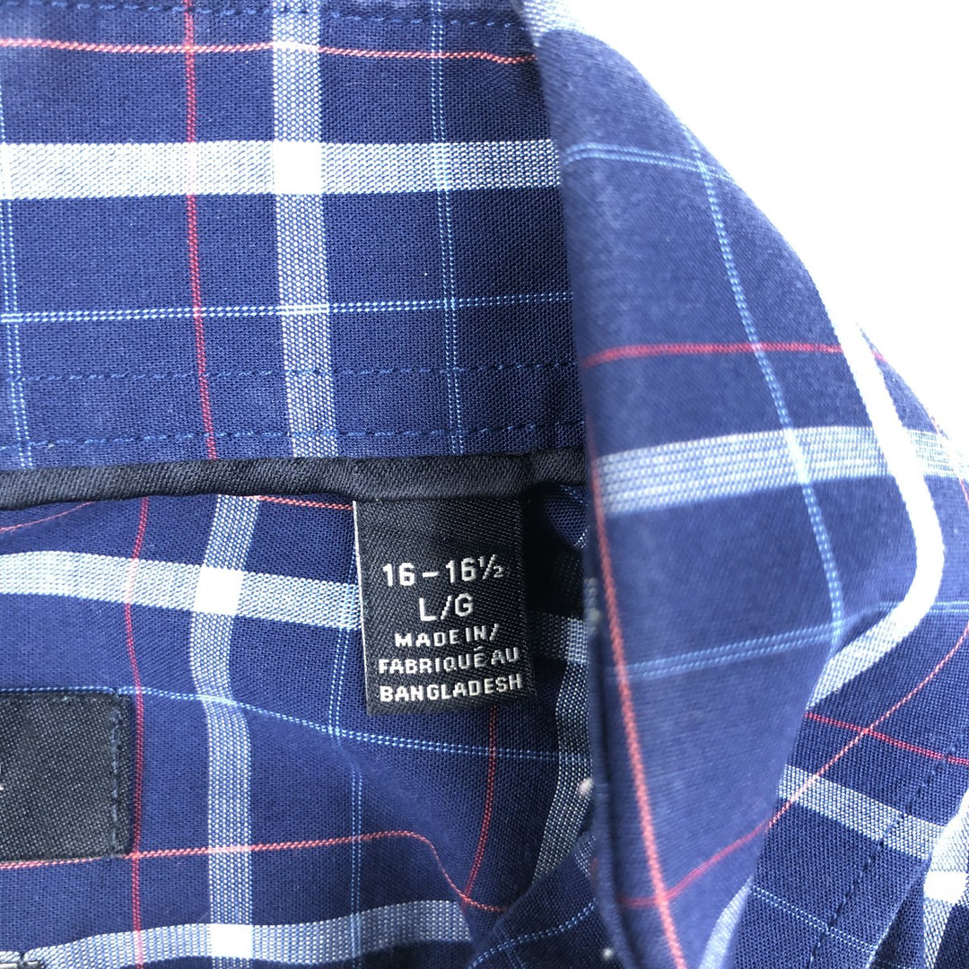 Tommy Hilfiger Regular Fit Wide Collar Short Sleeve Cotton Check Shirt (Men's Size L) cotton blue type Vintage Second Hand