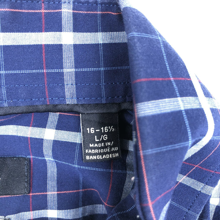 Tommy Hilfiger Regular Fit Wide Collar Short Sleeve Cotton Check Shirt (Men's Size L) cotton blue type Vintage Second Hand