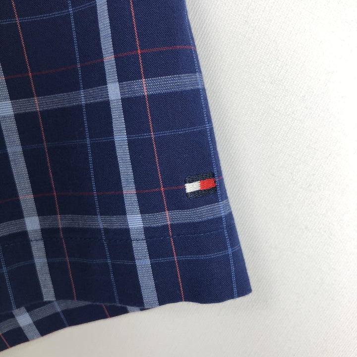 Tommy Hilfiger Regular Fit Wide Collar Short Sleeve Cotton Check Shirt (Men's Size L) cotton blue type Vintage Second Hand