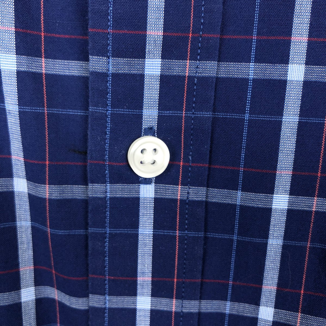 Tommy Hilfiger Regular Fit Wide Collar Short Sleeve Cotton Check Shirt (Men's Size L) cotton blue type Vintage Second Hand