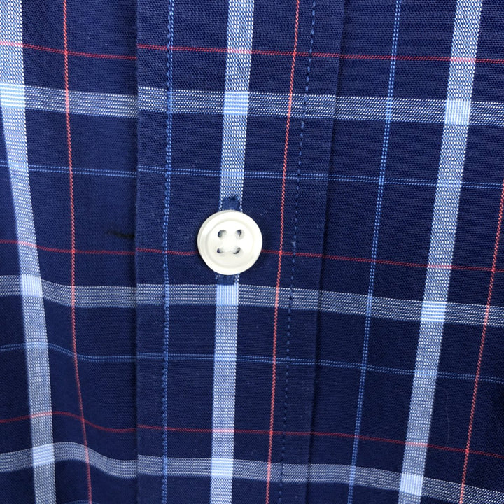 Tommy Hilfiger Regular Fit Wide Collar Short Sleeve Cotton Check Shirt (Men's Size L) cotton blue type Vintage Second Hand