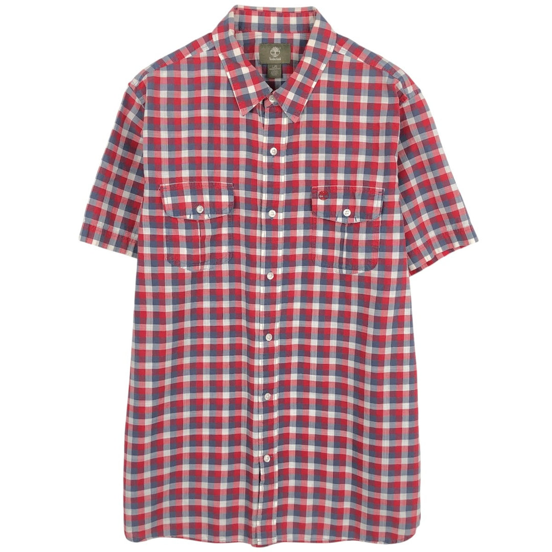 Timberland Regular Fit Short-Sleeve Cotton Check Shirt (Men's Size L equivalent) cotton red type Vintage Second Hand