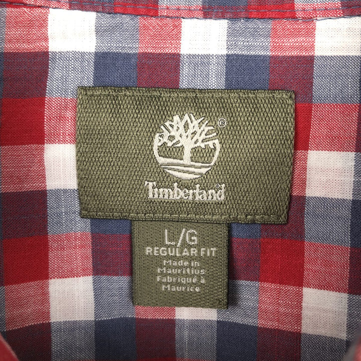 Timberland Regular Fit Short-Sleeve Cotton Check Shirt (Men's Size L equivalent) cotton red type Vintage Second Hand