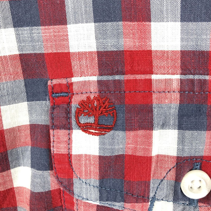 Timberland Regular Fit Short-Sleeve Cotton Check Shirt (Men's Size L equivalent) cotton red type Vintage Second Hand