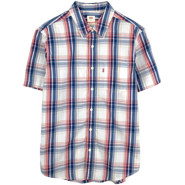 Levi's Standard Short-Sleeve Cotton Check Shirt, Men's Size M (approx.) cotton white type Vintage Second Hand