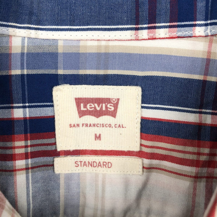 Levi's Standard Short-Sleeve Cotton Check Shirt, Men's Size M (approx.) cotton white type Vintage Second Hand