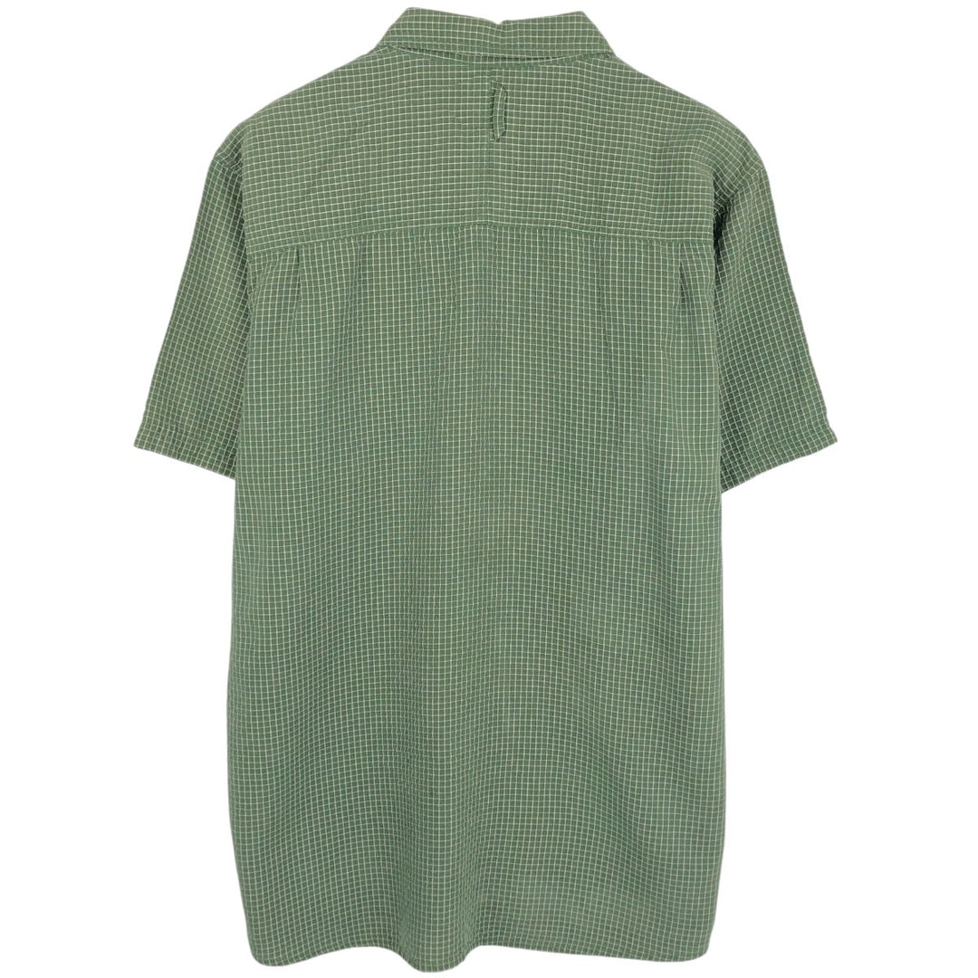 The North Face seersucker short-sleeved check shirt, men's size XL (approx.) Modal Green type dark green Vintage Second Hand