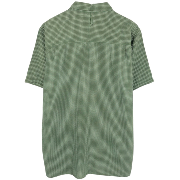 The North Face seersucker short-sleeved check shirt, men's size XL (approx.) Modal Green type dark green Vintage Second Hand