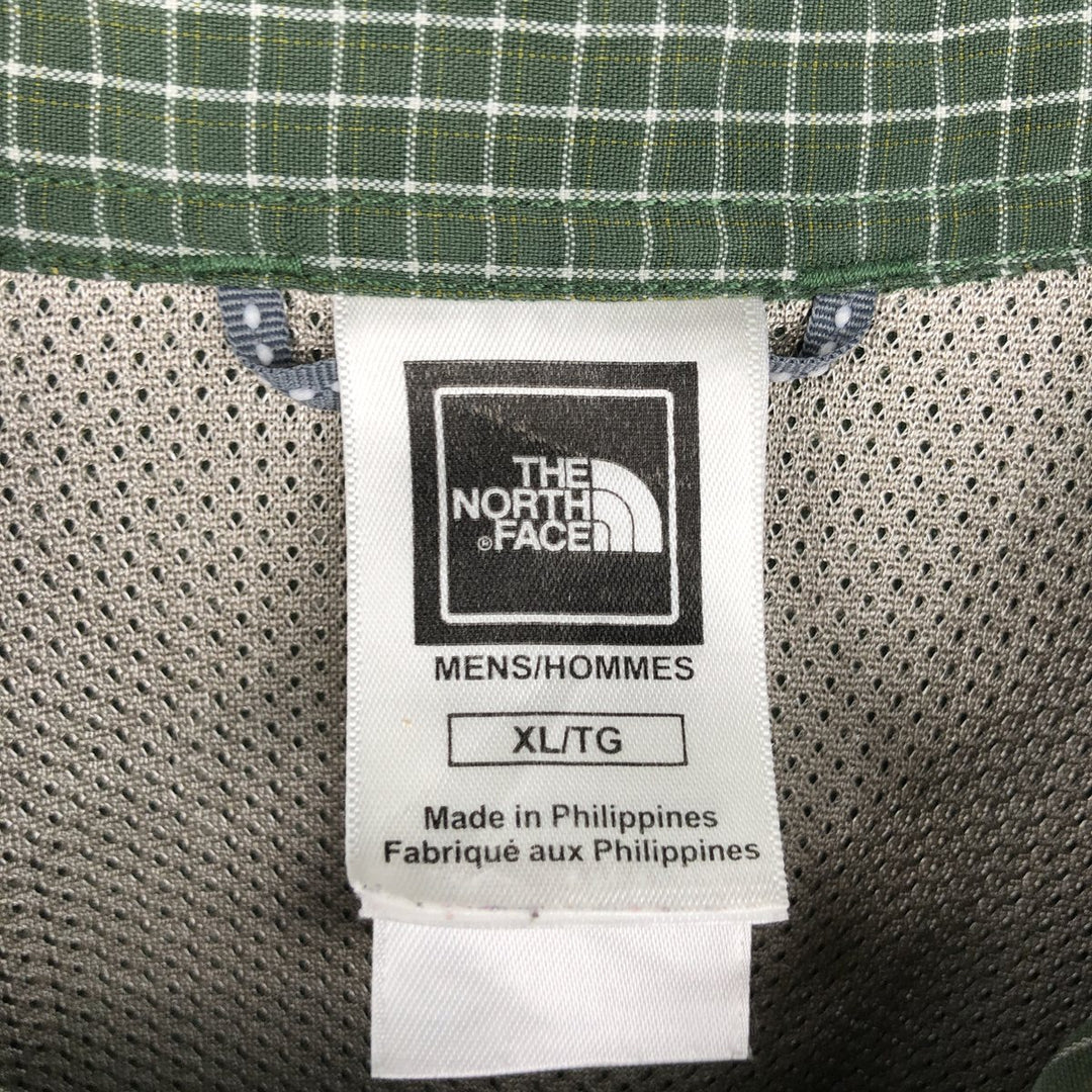 The North Face seersucker short-sleeved check shirt, men's size XL (approx.) Modal Green type dark green Vintage Second Hand