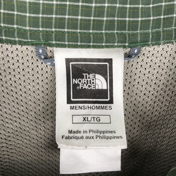 The North Face seersucker short-sleeved check shirt, men's size XL (approx.) Modal Green type dark green Vintage Second Hand