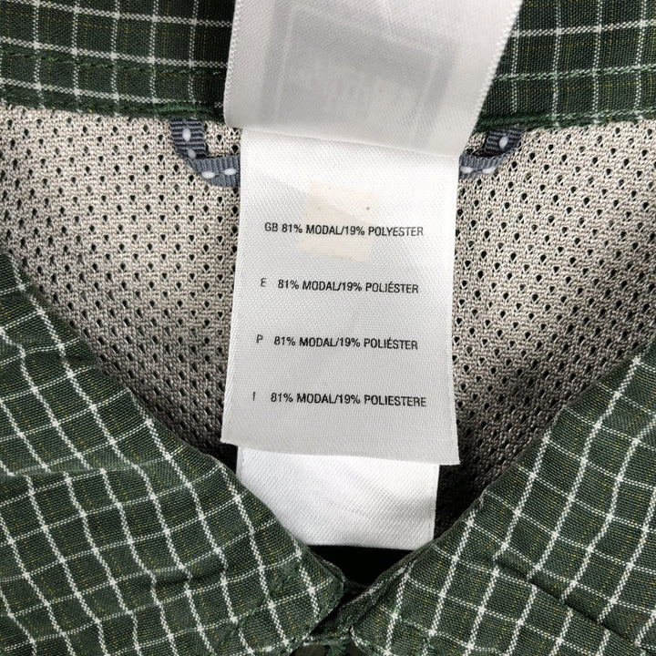 The North Face seersucker short-sleeved check shirt, men's size XL (approx.) Modal Green type dark green Vintage Second Hand