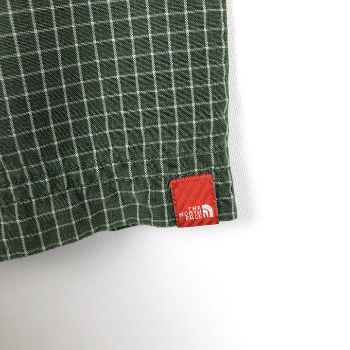 The North Face seersucker short-sleeved check shirt, men's size XL (approx.) Modal Green type dark green Vintage Second Hand